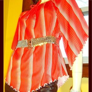 RED CANDY STRIPES VTG 70s Angelwing Boho Top